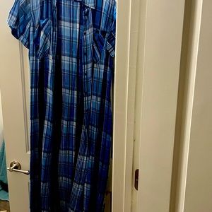 Blue and white checkered button down dress